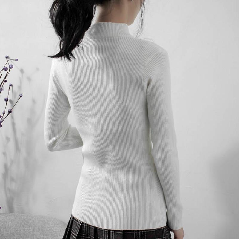 Pofulove Half Turtleneck Sweater Bottoming Shirt Female Long Sleeves Autumn Winter Tops Slim Tight