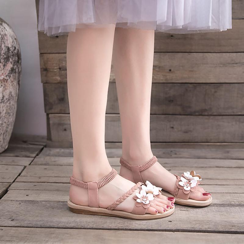 35-43 Large Size Fairy Shoes Flat-bottomed Gentle Flower Sandals Fashion Set Toe Slip-toe Beach Shoes