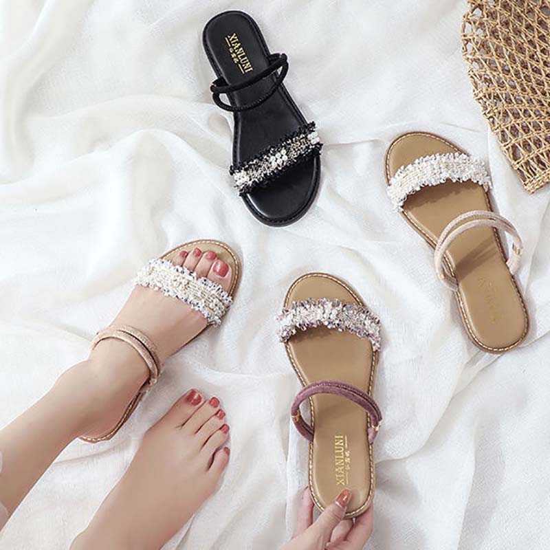 Sandals Female Fairy Summer Students All-match Flat Slippers Two Wear Female Rome Gentle
