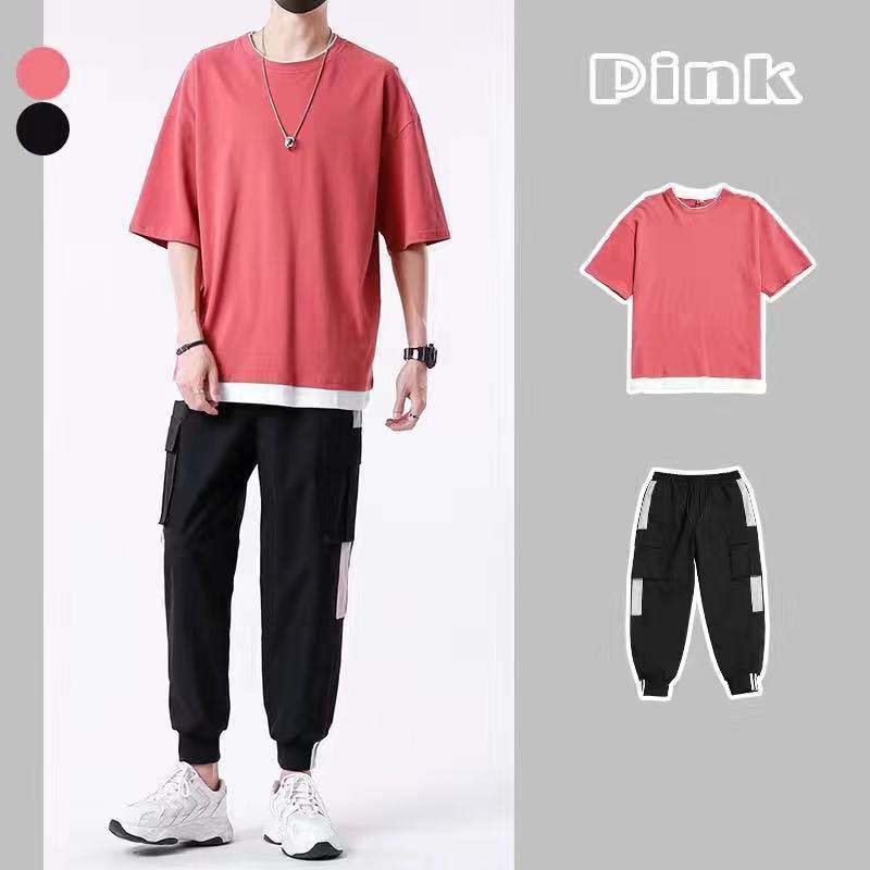 Summer Boys' Suit with Short-sleeved T-shirt and Loose Overalls