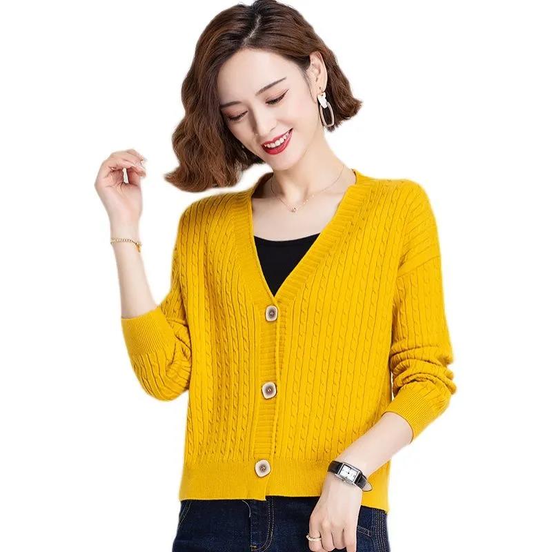 Early Autumn Retro Twist V-neck Short Top All-match Sweater Cardigan 2021 Korean Style Knitted Jacket Women