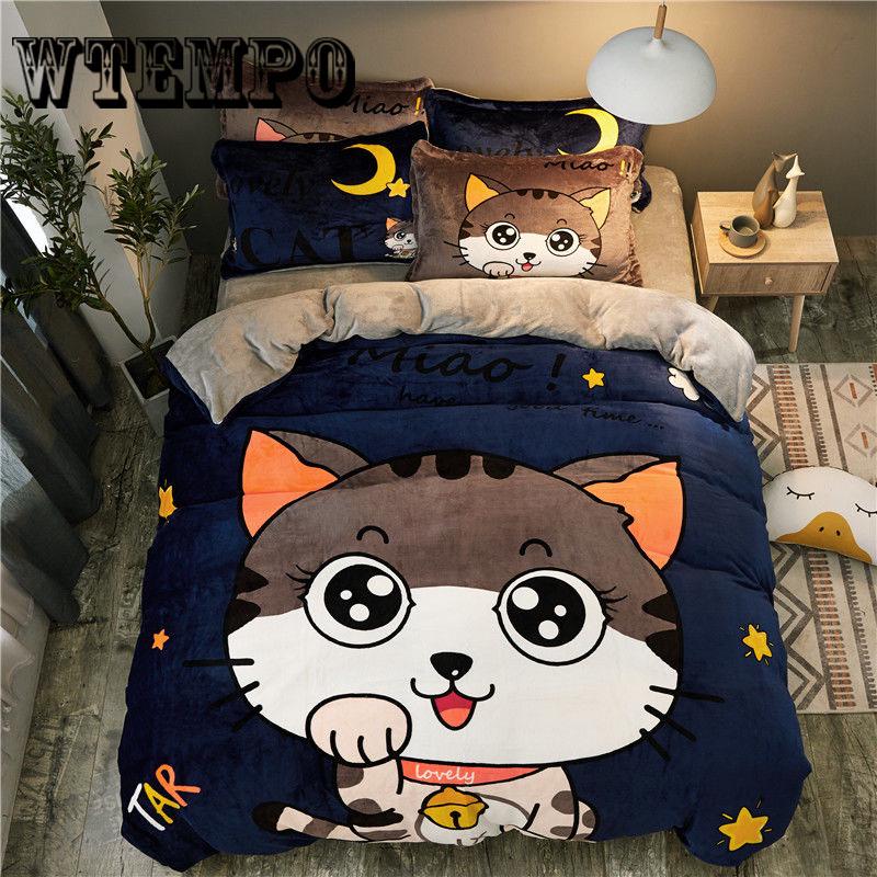 Thick Plush Duvet Cover Set Fashion 4pcs Bedding Sets Queen Size Flat Bed Sheet Comforter Duvet Sets