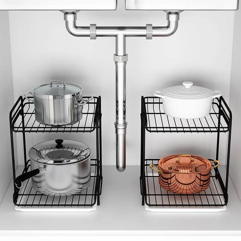 Kitchen Shelf Under The Sink Pot Shelf Pot Storage Rack Put Pot Artifact Cabinet Layered Shelf Cabinet Home