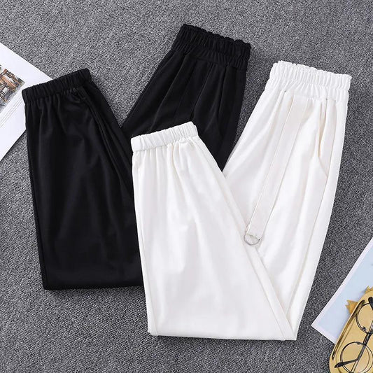 Fat Girl Casual Nine-point Pants Spring and Summer Clothes Trendy Loose and Thin Wild Large Size Wide-leg Sports Pants