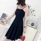Female Simple Elegant Small Black Party Dress Slim Vintage Suspender Short Holiday Graceful Dress