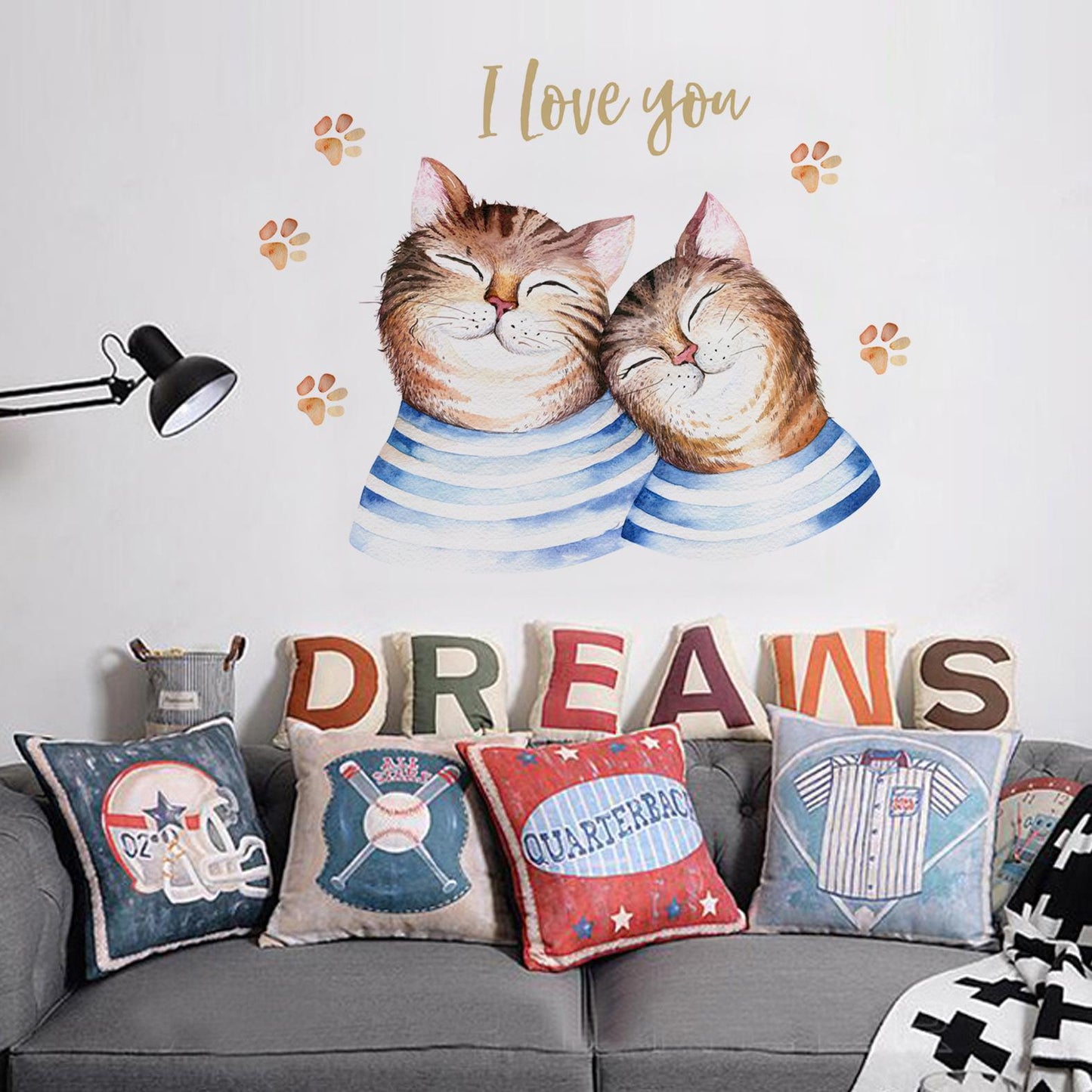 Nordic style home wall stickers couple hand-painted cat self-adhesive paper children room porch