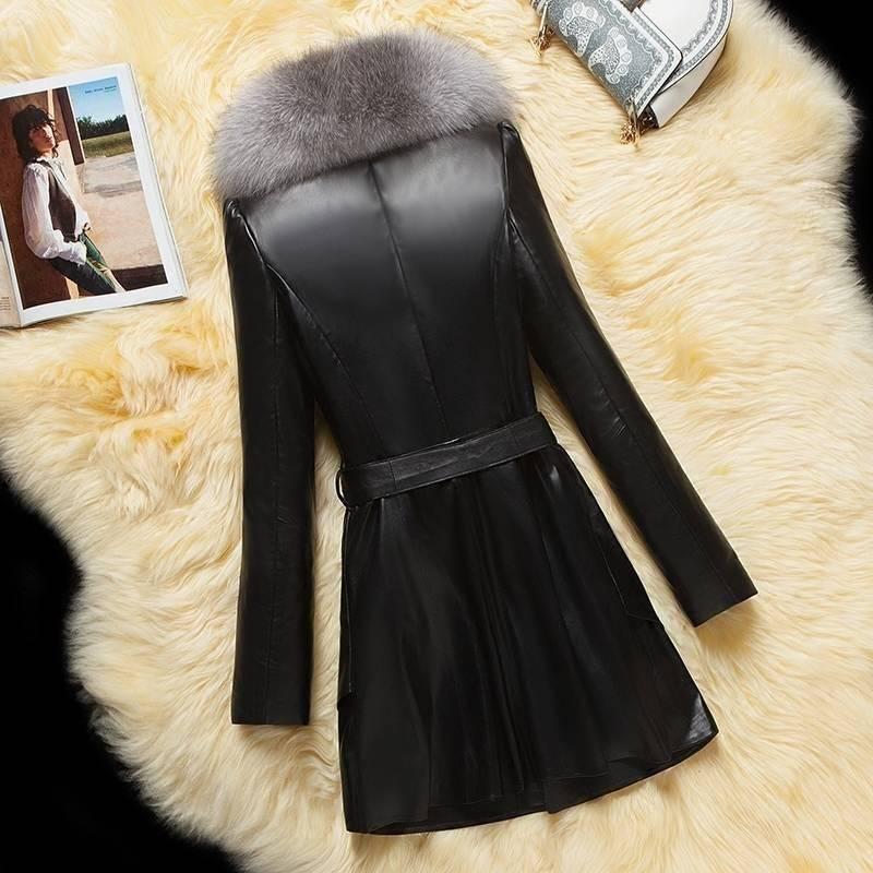 Winter Jacket Woman Fur Coat Fashion Imitation Fox Fur Collar Women Coat Slim PU Leather Coat