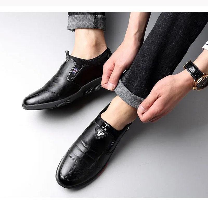 Spring Casual Leather Shoes Soft Bottom Breathable Men's PU Sneakers All Match British Business Lacing Shoes Outdoor Sports Shoes