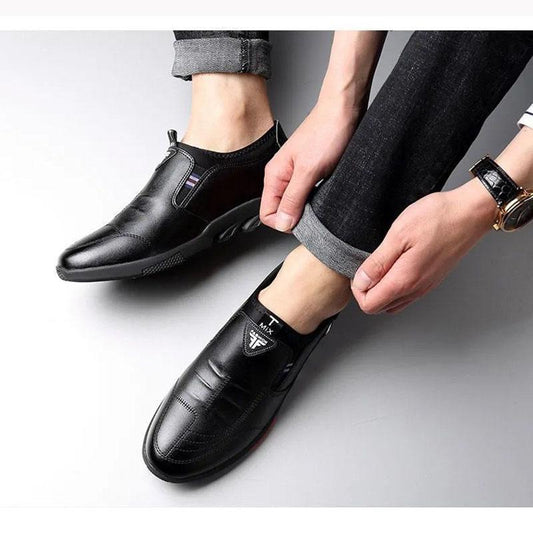 Spring Casual Leather Shoes Soft Bottom Breathable Men's PU Sneakers All Match British Business Lacing Shoes Outdoor Sports Shoes