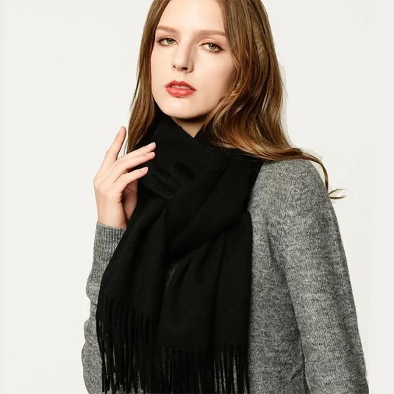 Cashmere Long Solid Color Scarf Women's Cold Protection and Warm Tassel Scarves Thick Custom Red Scarf Unisex