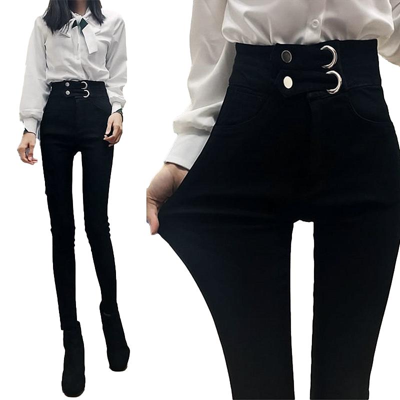 WTEMPO Stretch Trousers Leggings Women's High Waist Worn Outside Cotton Black Tight Pants