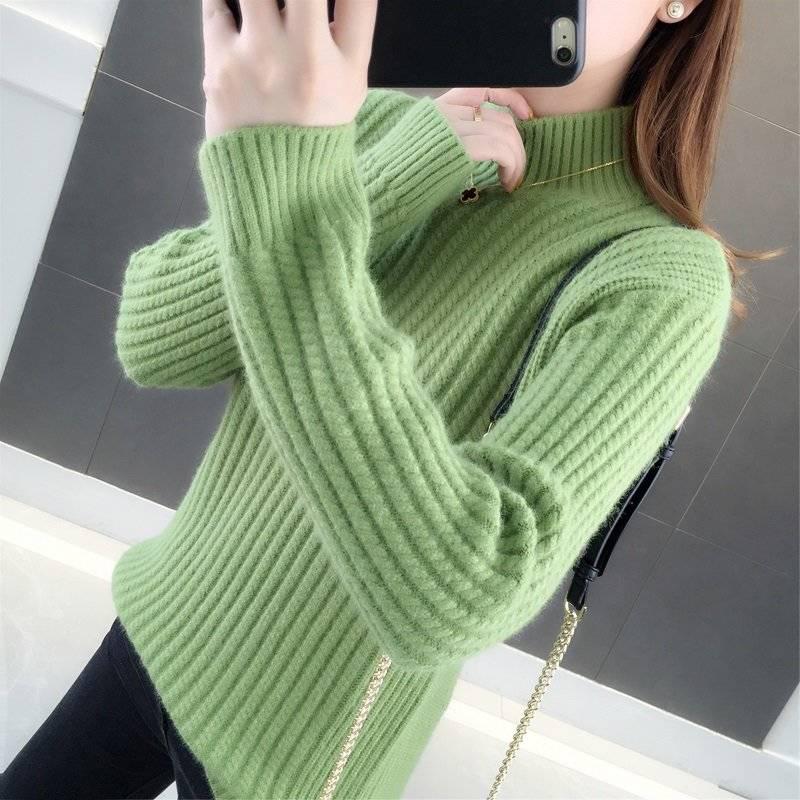 Winter Ladies High-neck Warm Sweater Pullover Slim-fit Warm Long-sleeved Knitted Sweater