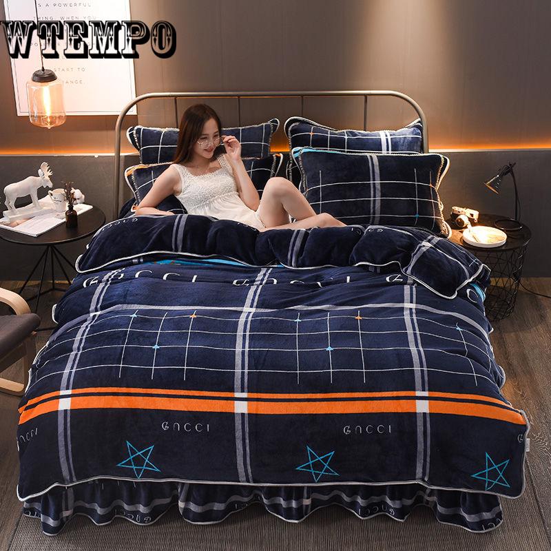 4pcS Soft Floral Print Quilt Duvet Cover  Bed Skirt Wedding Bedspread Full Twin Queen King Size Bed Sheet Mattress Cover Bedsheets