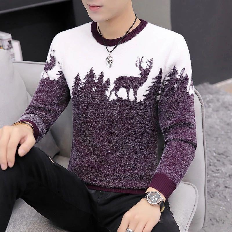 Fashion Long-sleeved Stretch Top Men's Sweater Pullover Low-neck Casual Jacket for Fall/winter