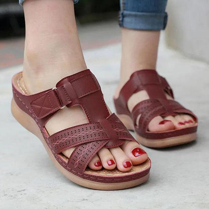 Summer Women Wedge Sandals Premium Open Toe Sandals Vintage Anti-slip Soft PU Slippers Male Large Size Soft Sole Casual Slippers