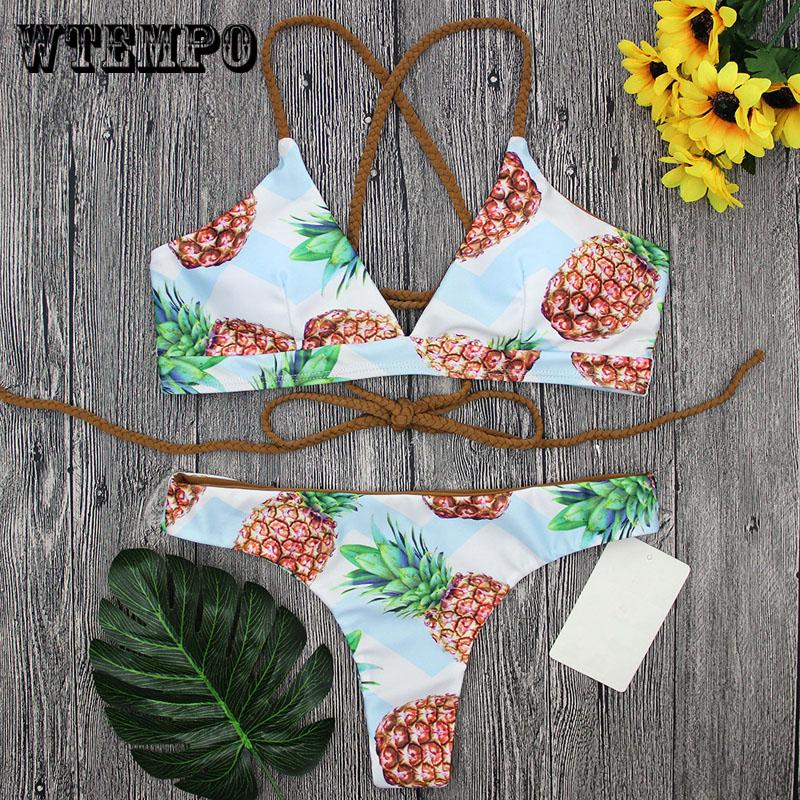 WTEMPO Fashion braided rope pineapple strap bikini sexy split swimsuit swimsuit