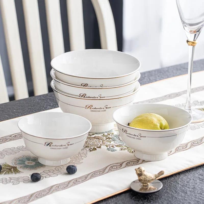 Jingdezhen Household Rice Bowl Ceramic Bowl Set Eating Bowl Small Bowl Japanese Tableware Bowl Ceramic Tableware