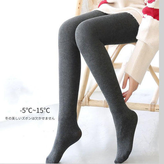 Warm and Velvet Padded Leggings Women's Outer Wear Was Thin Warm Pants Cotton Vertical Strips High Waist Step-on-the-foot Pantyhose