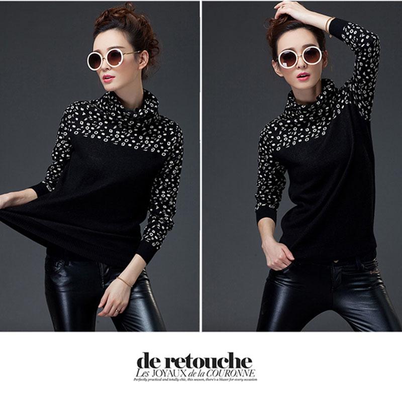 Autumn Winter Fashion Leopard Sweater Women Loose Turtleneck  Pullover Sweater Thick Warmth Slim Bottoming knitwear