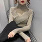 Ruffled Half Turtleneck Sweater Women  Autumn  Winter Wear Lace Style Self-cultivation Hollow Knit Bottoming Shirt Top