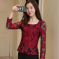 Women's Spring and Autumn Plus Size Long Sleeve Bottoming Shirt Lace Round Neck Slim Top