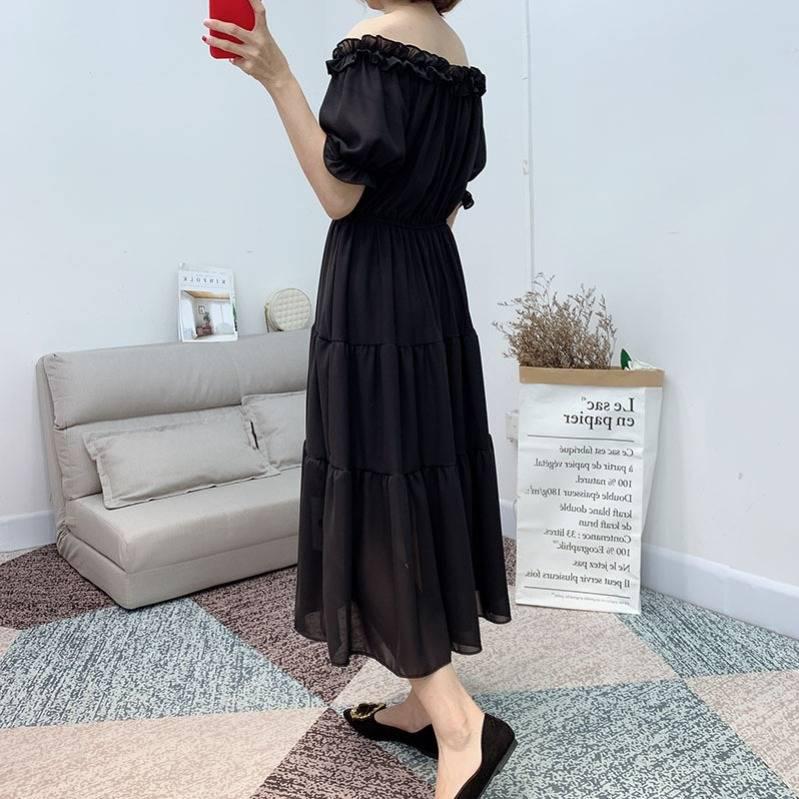 Fashion Boho Off Shoulder Floral Ruffle Hem Belted Summer Long Dress A Line Party Elegant Dresses