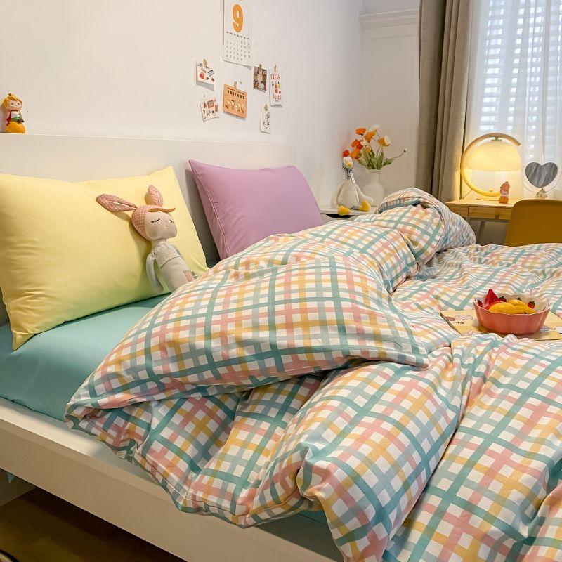 Daily INS Mixed Feng Shui Washing Cotton Bedding Sheets Bed Single Package Simple Four Sets of Home Bed Set