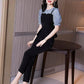 Suit Women Xia Xian Thin Chiffon Shirt Pants Short-sleeved Stitching Top Casual Temperament Two-piece Chiffon Fabric Light and Breathable