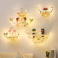 Double Layer Storage Rack Metal Wood Punch-free Shelf Flower Bird Modeling Display Stand with Light Strip