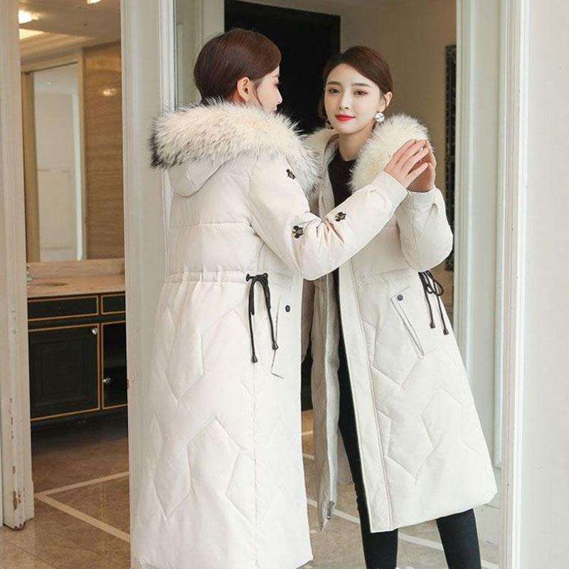 Winter Down Jacket Korean Loose Embroidered Cotton Jacket Waist Thickened Mid-length Jacket for Women