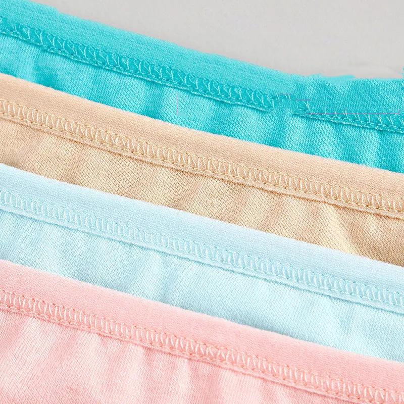 Ladies Pure Cotton Underwear Sexy Hip-lifting Mid-low-waist Ice Silk Feeling Seamless Breathable Briefs Female Cotton Skin-kissed Soft Underpants 4 PC