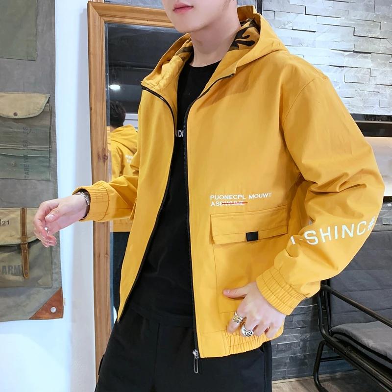 Men's Hooded Cotton Casual Jacket Spring and Autumn Zipper Jacket Korean Style Streetwear Clothes Loose Letter Printing Hood Jacket Outdoor Outfit