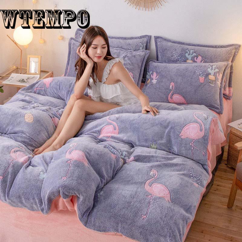 Winter Flannel Bedding Set Quilt Cover Design Bed Set Bedclothes Warm 4pcs