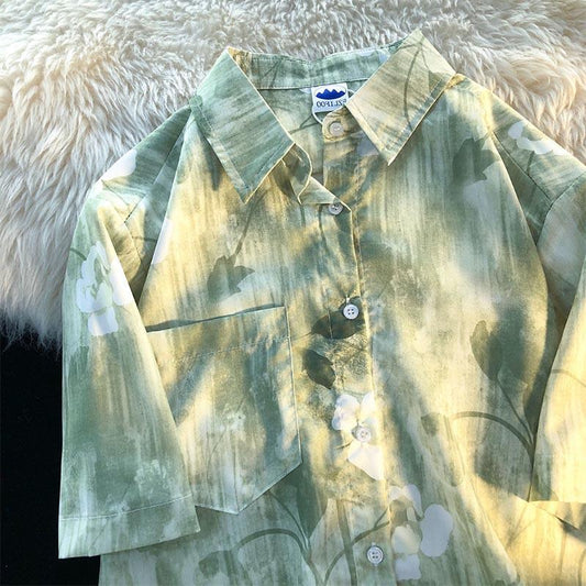 Hawaiian Floral Short Sleeve Shirt Neutral Wind Summer Loose Retro Niche Chic Design Couple Shirt