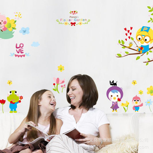 Small animal self-adhesive wall sticker removable transparent film flower garden baby wallpaper