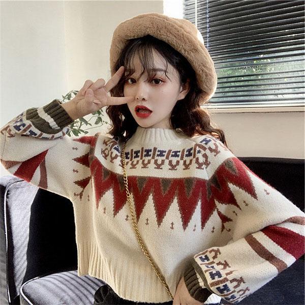 Autumn and Winter Short Ladies Forest Lazy Loose Pullover Sweater