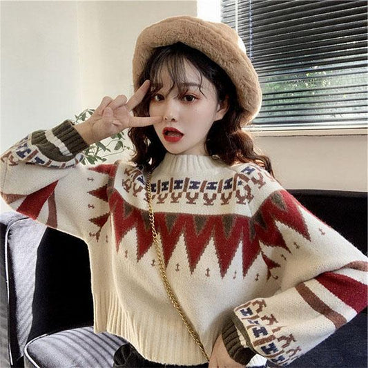 Autumn and Winter Short Ladies Forest Lazy Loose Pullover Sweater