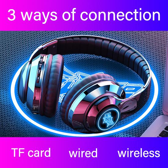 Breathing Light HIFI Subwoofer Wireless Suitab Bluetooth Headset for Android Apple Phone Computer
