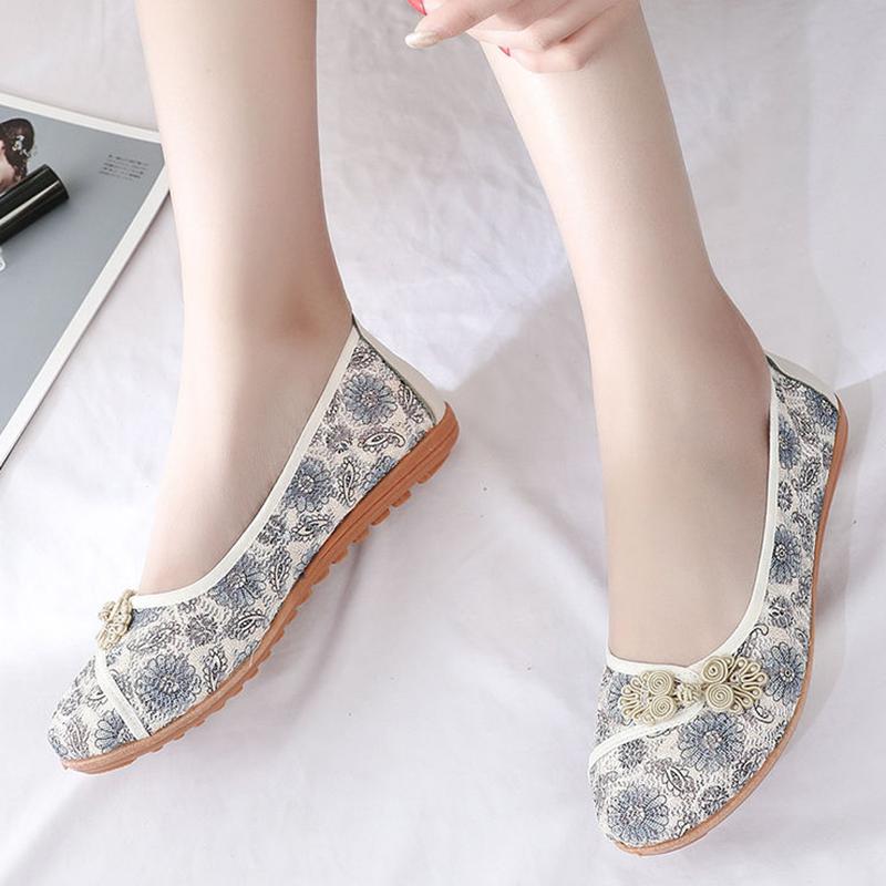 Spring and Summer Flat Mother Shoes National Style Old Beijing Cloth Shoes Women Middle-aged and Elderly Women's Net Shoes Breathable Net Yarn Shoes