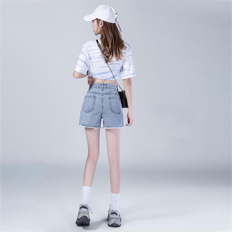WTEMPO High Waist Denim Shorts Women Loose Spring and Summer Wide Leg A-line Casual Shorts