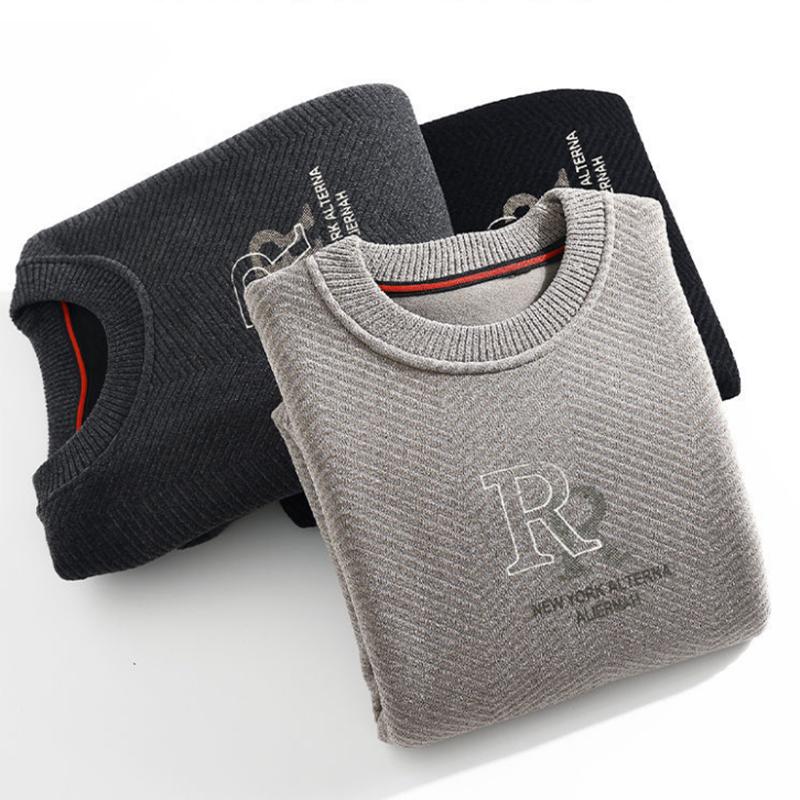 Men's Sweater Plus Velvet Thickening Autumn and Winter Loose Trend Sweater All-match Round Neck Sweater