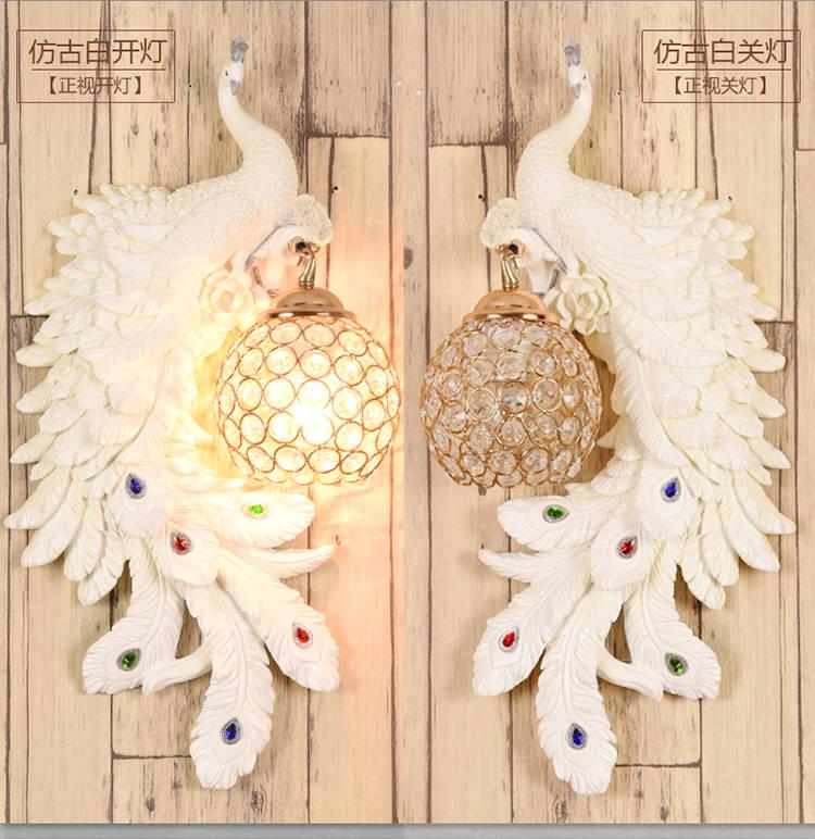 Retro peacock crystal LED wall lamp living room background bedroom bedside peacock phoenix wall lamp