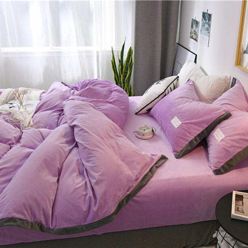 Winter Four-piece Set Double-sided Velvet Thick Short Plush Bed Linen Quilt Cover Coral Velvet 4-piece Set