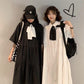 Cute Sweet Girl Bow Ruffle College Style Mid-length A-shaped Skirt Age Reduction Looser  Short Sleeve Dress