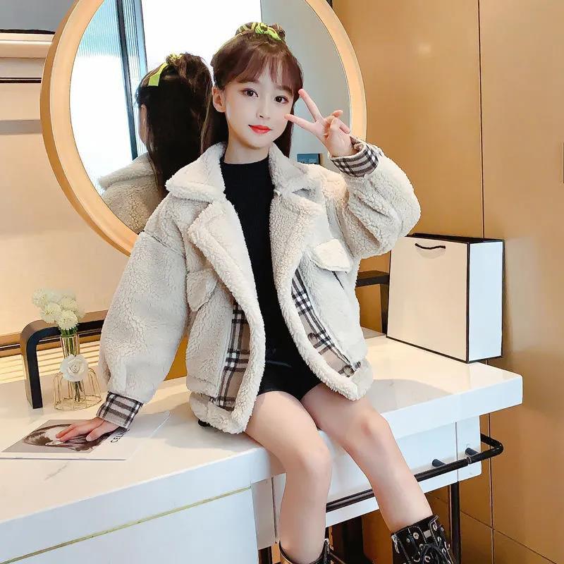 Girls Lamb Wool Coat Plus Velvet Thick Autumn and Winter Clothes Girl In Warm Top