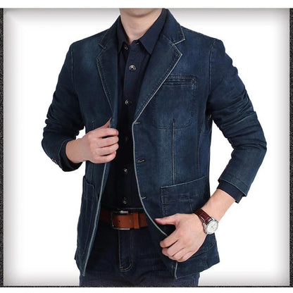 Men's Denim Casual Suit Jacket Spring and Autumn Loose Large Size Outerwear V Neck Denim Casual Jacket Long Sleeves Jackets