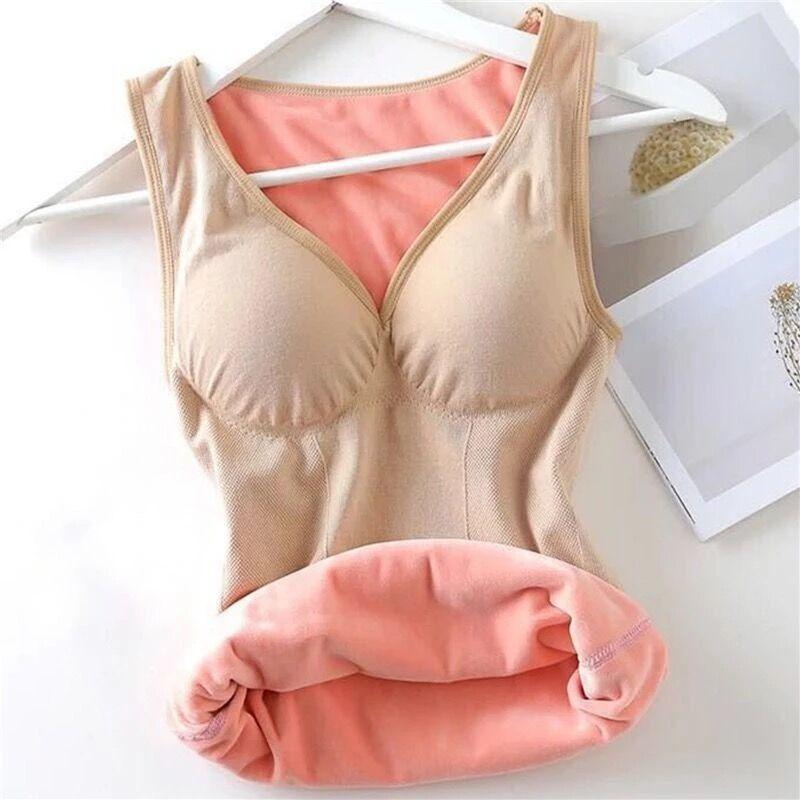 Thermal Underwear Women Velvet Warm Body Tops Vest Sleeveless Slim Seamless V Neck Solid Color Tank Top Sexy Winter Thremo