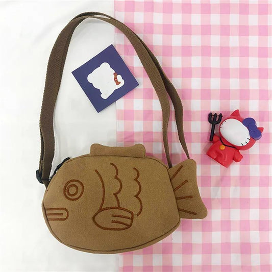 Cartoon Fish Shape Canvas Messenger Bag Cute Small Bag Wild Mini Canvas Bag Girl Student Outing Trip Crossbody Bags