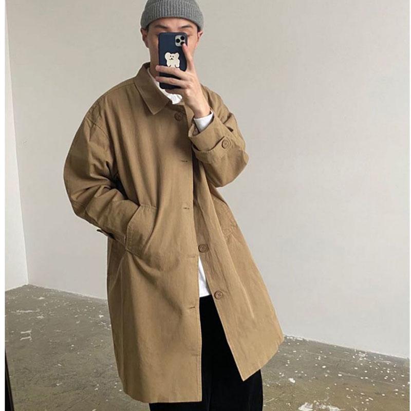 Spring and Autumn Retro Mid-length Windbreaker Men's and Women's Same Lapel Coat Hong Kong Style Loose Casual Jacket