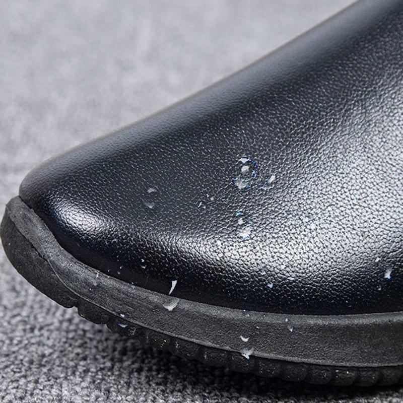Women Unisex Winter Home Slippers Leather Waterproof Non Slip Slippers Plush Warm Indoor